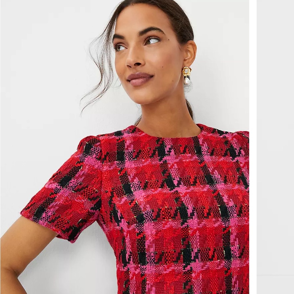 NEW Ann Taylor Shimmer Houndstooth Tweed Shift Dress Size 2